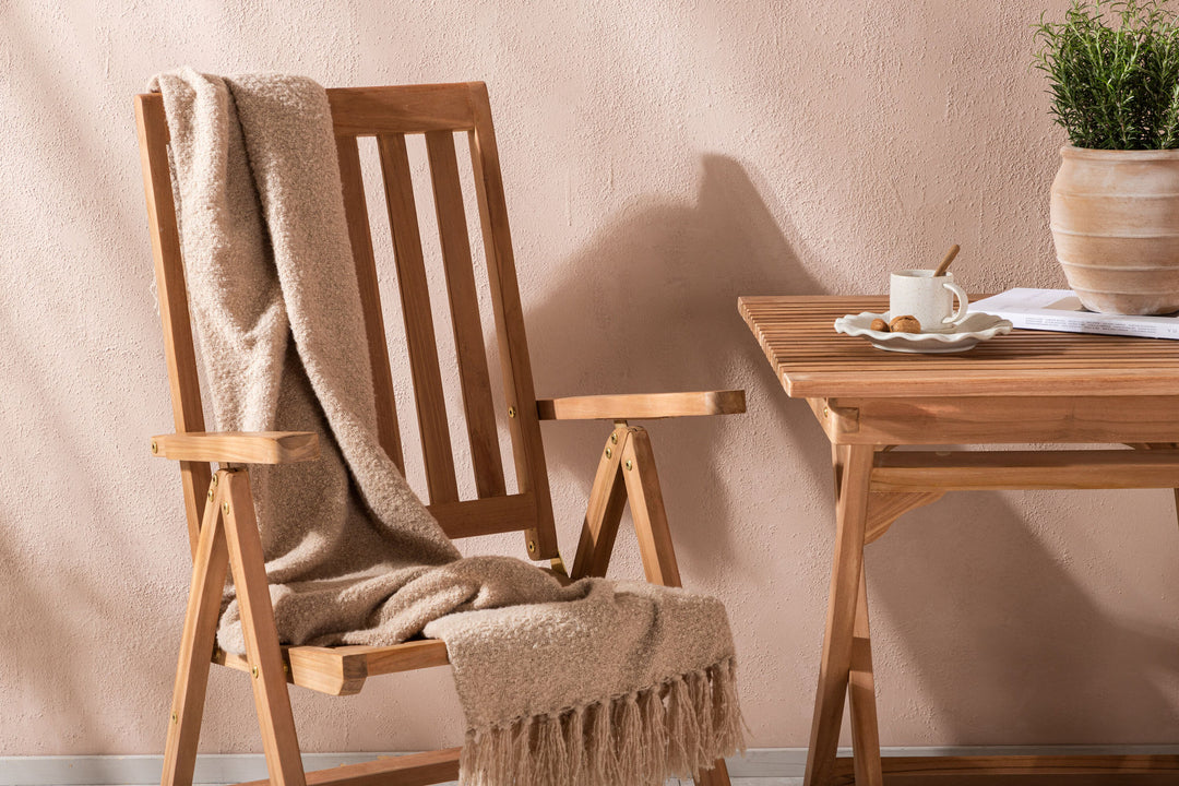 Venture Home Ghana - Folding Table- Natural - Teak - 70*70cm _1+ Kenya 5-position Folding Chair - Teak _2