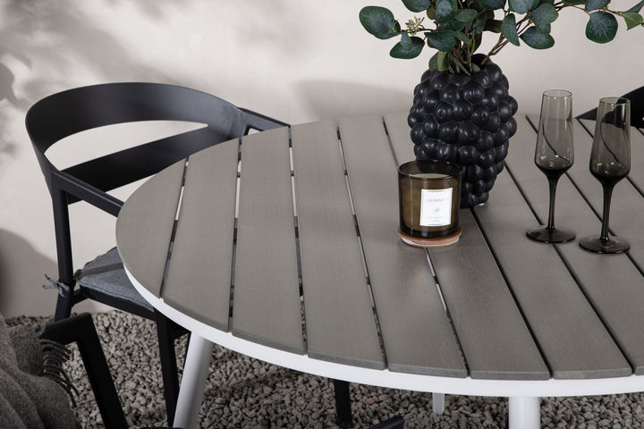 Venture Home Break - Dining Table Round- White / Grey - Alu / Aintwood - 120ø _1+ Slit - Dining Chair inc Cushion- Black /Grey - Aluminium - _4