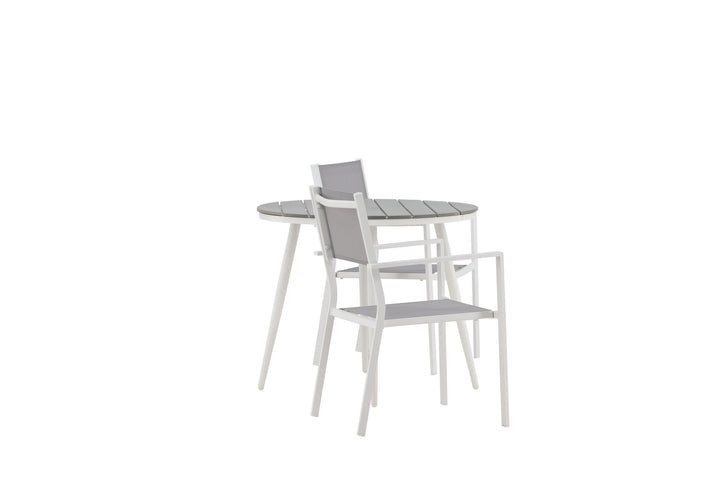 Venture Home Break - Dining Table Round- White / Grey - Alu / Aintwood - 90ø _1+ Copacabana Stacking Chair - White/Grey _2