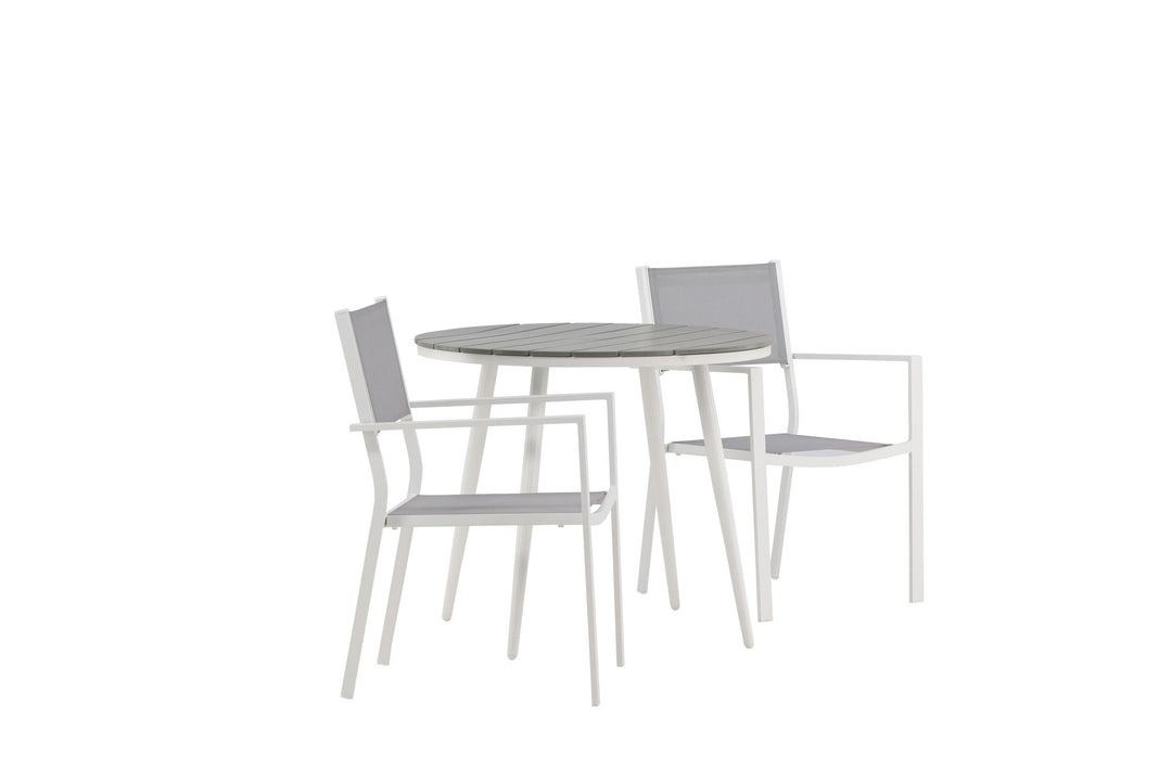 Venture Home Break - Dining Table Round- White / Grey - Alu / Aintwood - 90ø _1+ Copacabana Stacking Chair - White/Grey _2