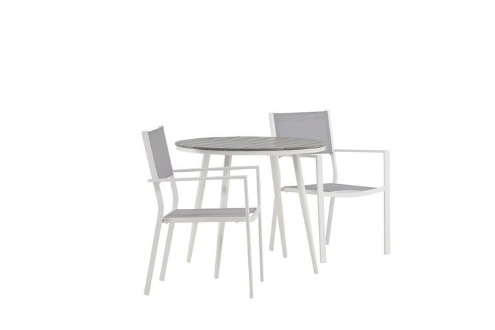 Venture Home Break - Dining Table Round- White / Grey - Alu / Aintwood - 90ø _1+ Copacabana Stacking Chair - White/Grey _2