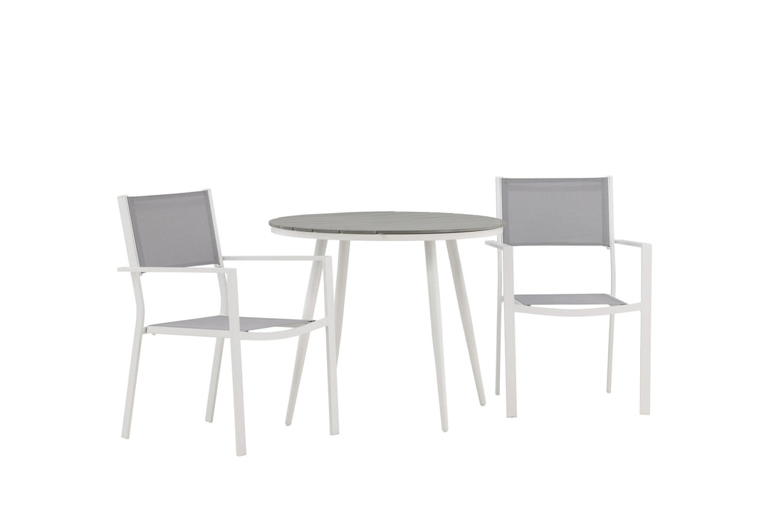 Venture Home Break - Dining Table Round- White / Grey - Alu / Aintwood - 90ø _1+ Copacabana Stacking Chair - White/Grey _2