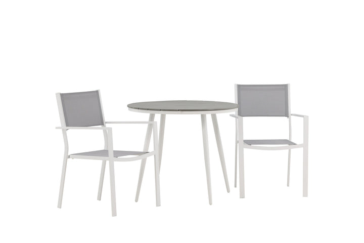 Venture Home Break - Dining Table Round- White / Grey - Alu / Aintwood - 90ø _1+ Copacabana Stacking Chair - White/Grey _2