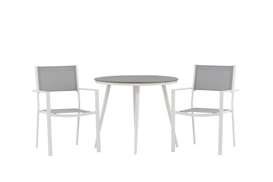 Venture Home Break - Dining Table Round- White / Grey - Alu / Aintwood - 90ø _1+ Copacabana Stacking Chair - White/Grey _2