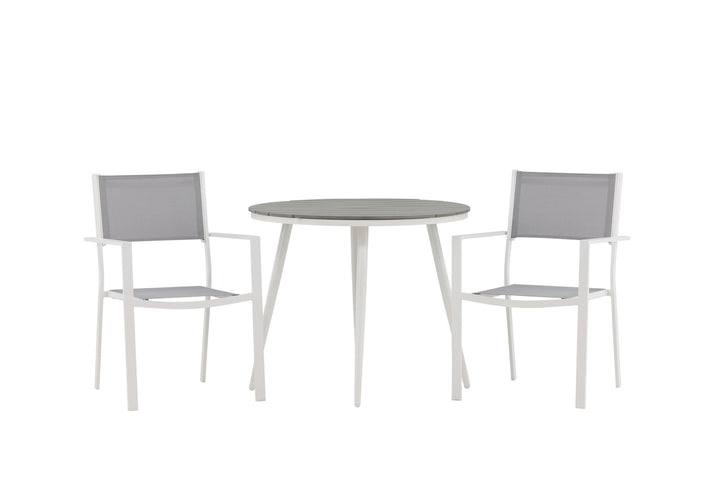 Venture Home Break - Dining Table Round- White / Grey - Alu / Aintwood - 90ø _1+ Copacabana Stacking Chair - White/Grey _2