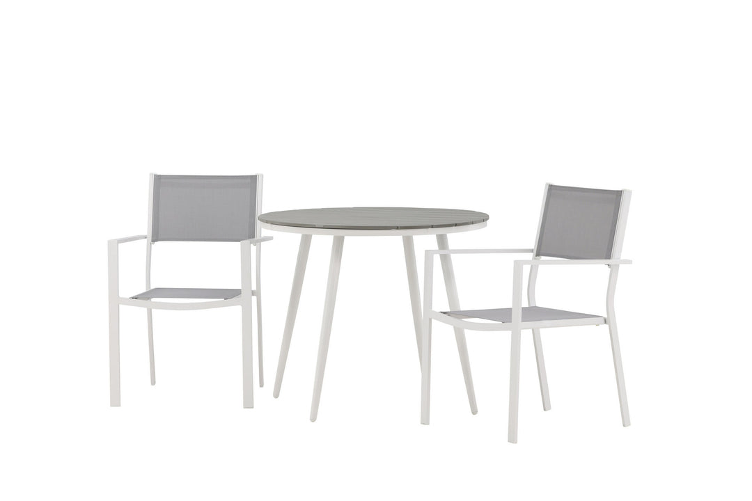 Venture Home Break - Dining Table Round- White / Grey - Alu / Aintwood - 90ø _1+ Copacabana Stacking Chair - White/Grey _2