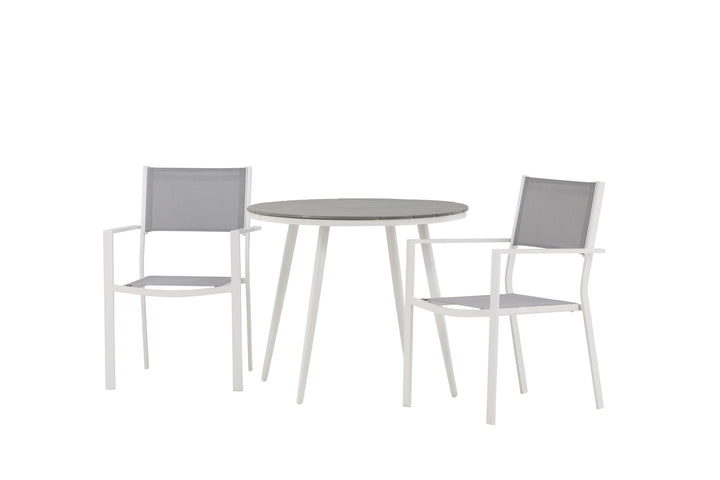 Venture Home Break - Dining Table Round- White / Grey - Alu / Aintwood - 90ø _1+ Copacabana Stacking Chair - White/Grey _2