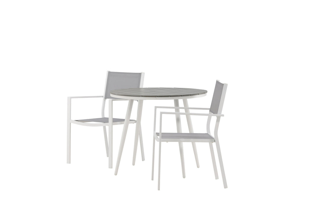 Venture Home Break - Dining Table Round- White / Grey - Alu / Aintwood - 90ø _1+ Copacabana Stacking Chair - White/Grey _2