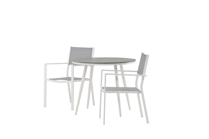 Venture Home Break - Dining Table Round- White / Grey - Alu / Aintwood - 90ø _1+ Copacabana Stacking Chair - White/Grey _2