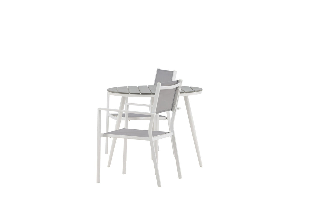 Venture Home Break - Dining Table Round- White / Grey - Alu / Aintwood - 90ø _1+ Copacabana Stacking Chair - White/Grey _2