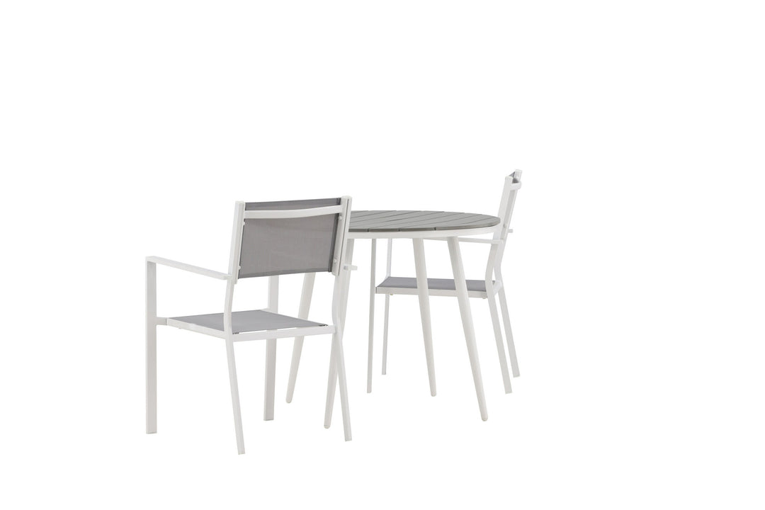 Venture Home Break - Dining Table Round- White / Grey - Alu / Aintwood - 90ø _1+ Copacabana Stacking Chair - White/Grey _2