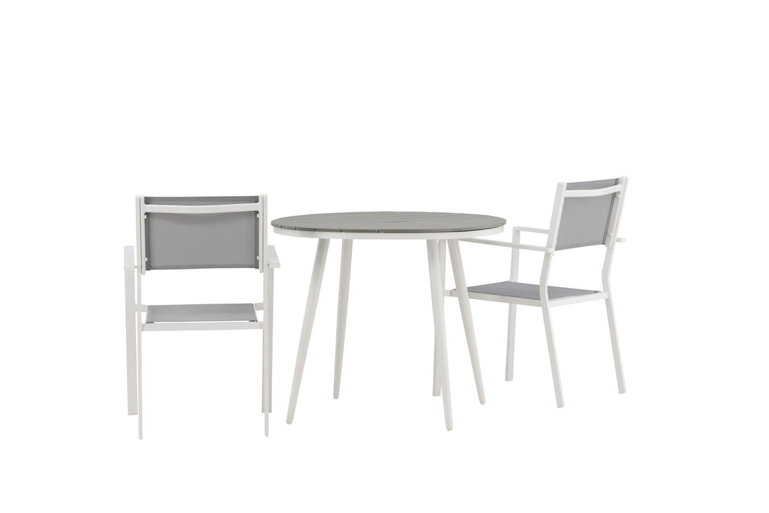 Venture Home Break - Dining Table Round- White / Grey - Alu / Aintwood - 90ø _1+ Copacabana Stacking Chair - White/Grey _2