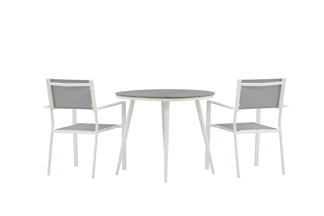Venture Home Break - Dining Table Round- White / Grey - Alu / Aintwood - 90ø _1+ Copacabana Stacking Chair - White/Grey _2