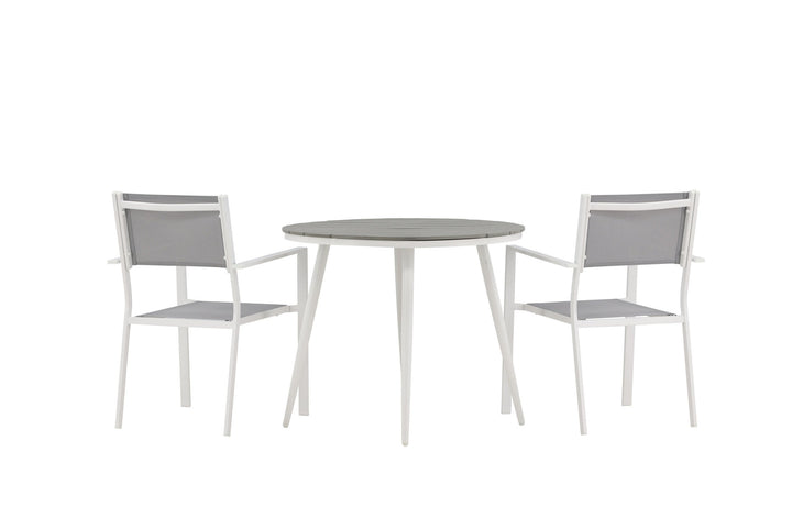 Venture Home Break - Dining Table Round- White / Grey - Alu / Aintwood - 90ø _1+ Copacabana Stacking Chair - White/Grey _2