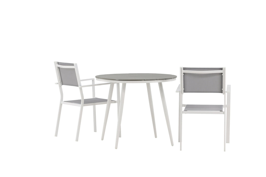 Venture Home Break - Dining Table Round- White / Grey - Alu / Aintwood - 90ø _1+ Copacabana Stacking Chair - White/Grey _2