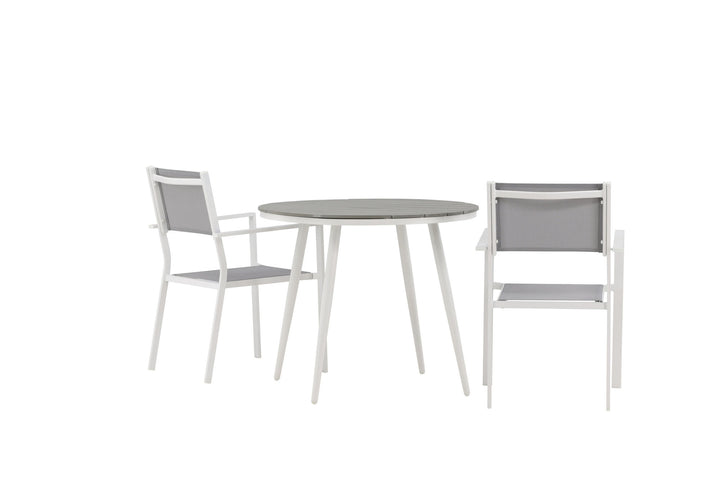 Venture Home Break - Dining Table Round- White / Grey - Alu / Aintwood - 90ø _1+ Copacabana Stacking Chair - White/Grey _2