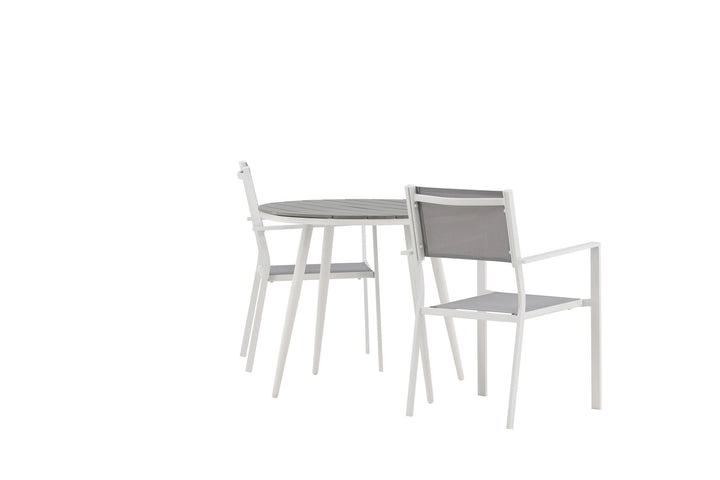 Venture Home Break - Dining Table Round- White / Grey - Alu / Aintwood - 90ø _1+ Copacabana Stacking Chair - White/Grey _2