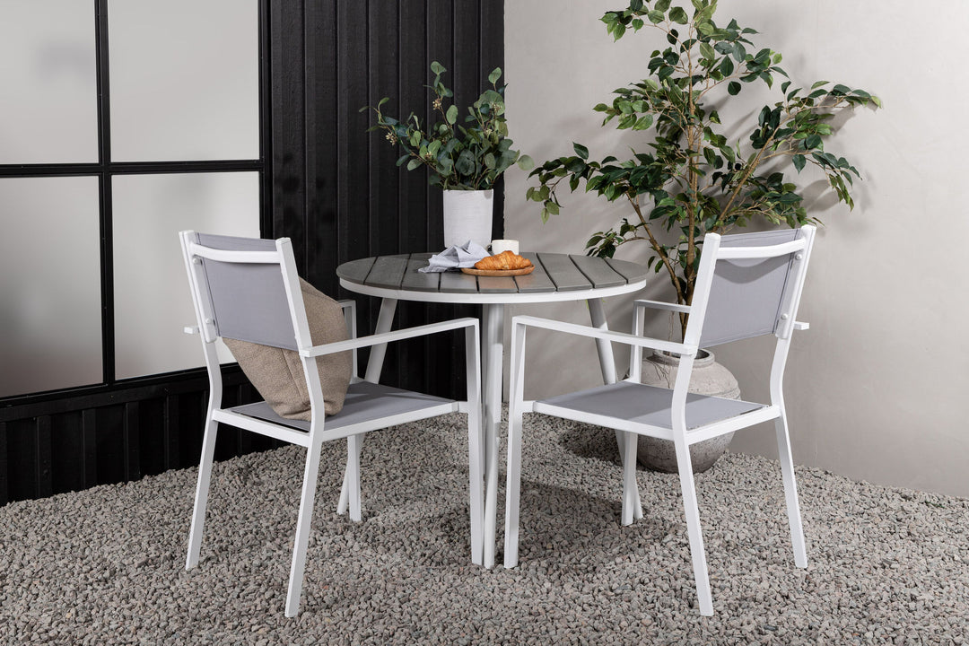 Venture Home Break - Dining Table Round- White / Grey - Alu / Aintwood - 90ø _1+ Copacabana Stacking Chair - White/Grey _2