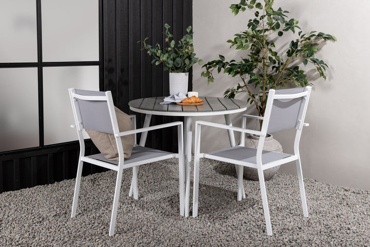 Venture Home Break - Dining Table Round- White / Grey - Alu / Aintwood - 90ø _1+ Copacabana Stacking Chair - White/Grey _2
