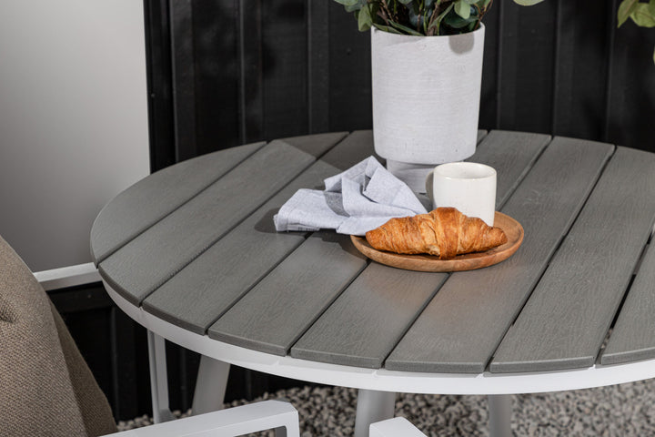 Venture Home Break - Dining Table Round- White / Grey - Alu / Aintwood - 90ø _1+ Copacabana Stacking Chair - White/Grey _2