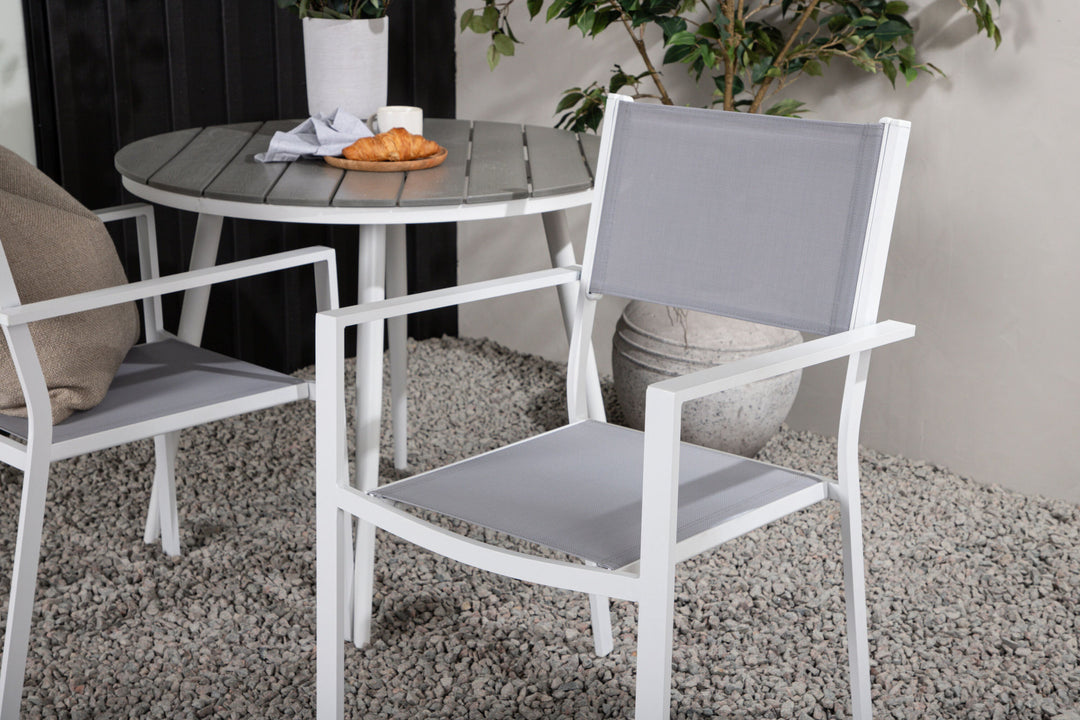 Venture Home Break - Dining Table Round- White / Grey - Alu / Aintwood - 90ø _1+ Copacabana Stacking Chair - White/Grey _2