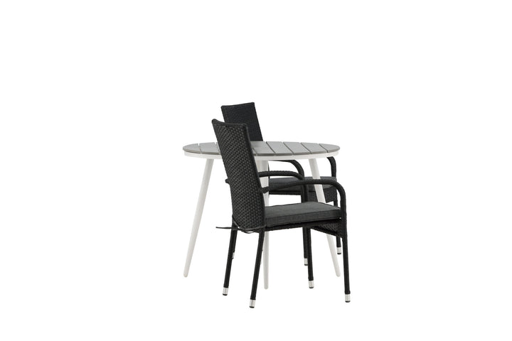Venture Home Break - Dining Table Round- White / Grey - Alu / Aintwood - 90ø _1+ Anna Chair - Black _2