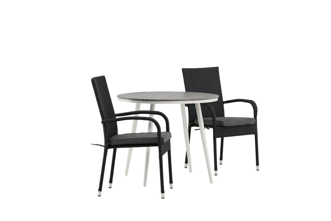 Venture Home Break - Dining Table Round- White / Grey - Alu / Aintwood - 90ø _1+ Anna Chair - Black _2