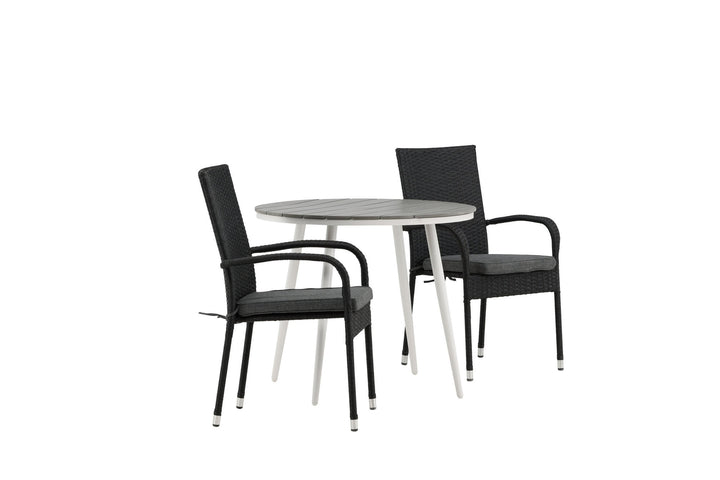 Venture Home Break - Dining Table Round- White / Grey - Alu / Aintwood - 90ø _1+ Anna Chair - Black _2