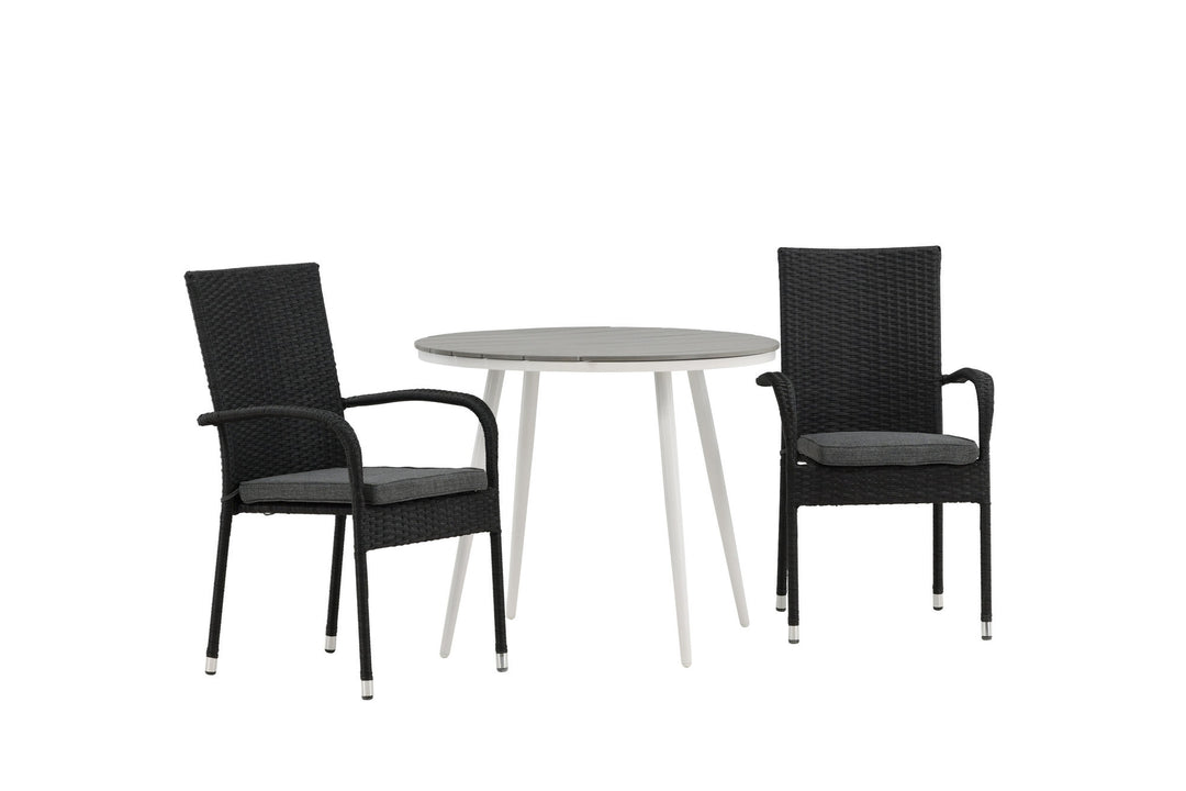 Venture Home Break - Dining Table Round- White / Grey - Alu / Aintwood - 90ø _1+ Anna Chair - Black _2