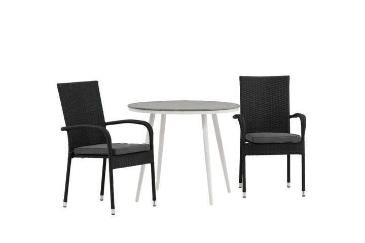 Venture Home Break - Dining Table Round- White / Grey - Alu / Aintwood - 90ø _1+ Anna Chair - Black _2
