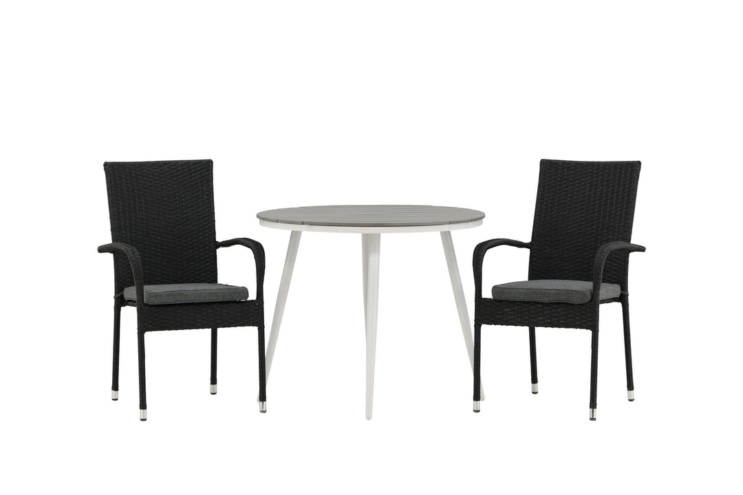 Venture Home Break - Dining Table Round- White / Grey - Alu / Aintwood - 90ø _1+ Anna Chair - Black _2