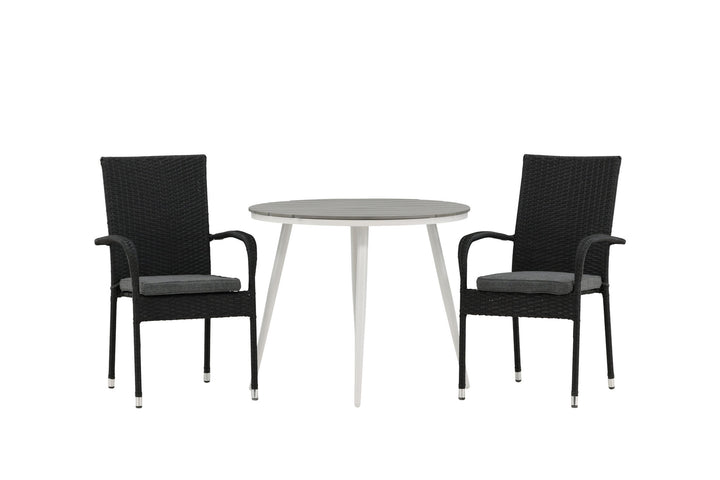 Venture Home Break - Dining Table Round- White / Grey - Alu / Aintwood - 90ø _1+ Anna Chair - Black _2