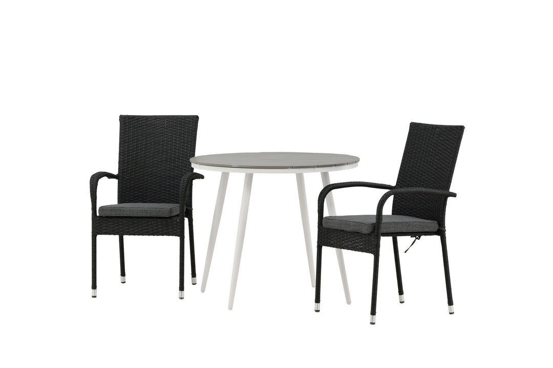 Venture Home Break - Dining Table Round- White / Grey - Alu / Aintwood - 90ø _1+ Anna Chair - Black _2