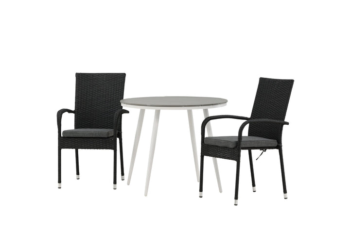 Venture Home Break - Dining Table Round- White / Grey - Alu / Aintwood - 90ø _1+ Anna Chair - Black _2