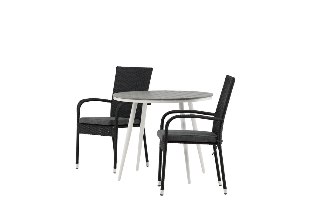 Venture Home Break - Dining Table Round- White / Grey - Alu / Aintwood - 90ø _1+ Anna Chair - Black _2