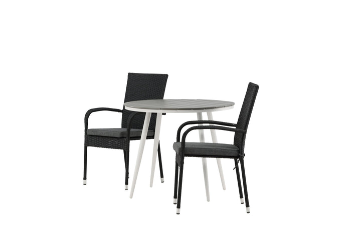 Venture Home Break - Dining Table Round- White / Grey - Alu / Aintwood - 90ø _1+ Anna Chair - Black _2