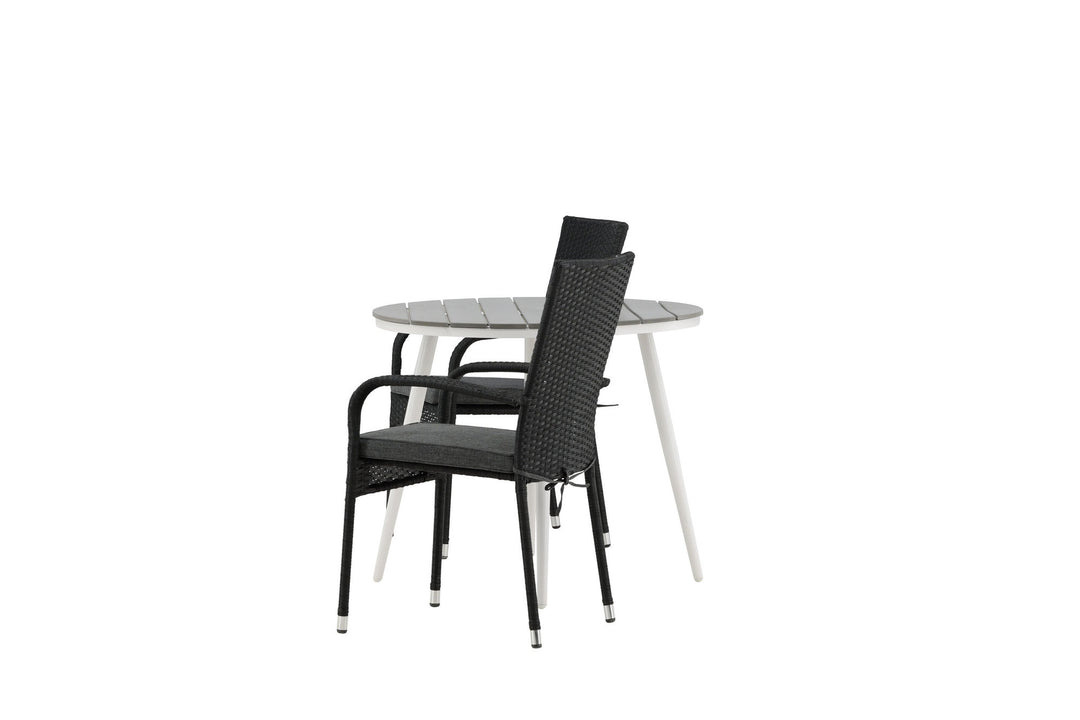 Venture Home Break - Dining Table Round- White / Grey - Alu / Aintwood - 90ø _1+ Anna Chair - Black _2