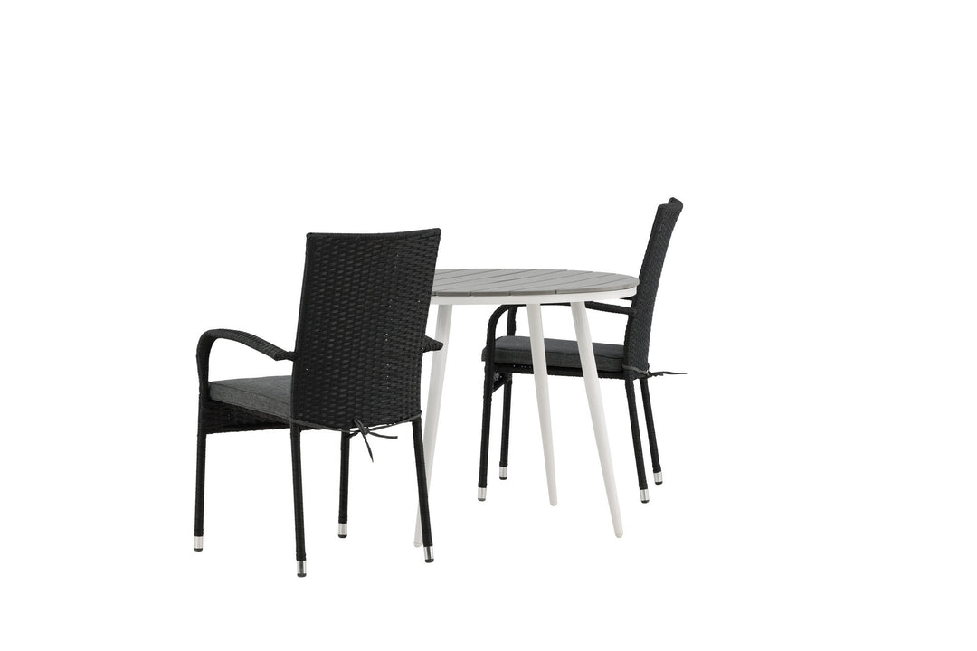 Venture Home Break - Dining Table Round- White / Grey - Alu / Aintwood - 90ø _1+ Anna Chair - Black _2