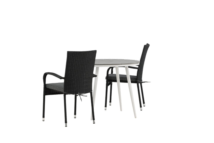 Venture Home Break - Dining Table Round- White / Grey - Alu / Aintwood - 90ø _1+ Anna Chair - Black _2