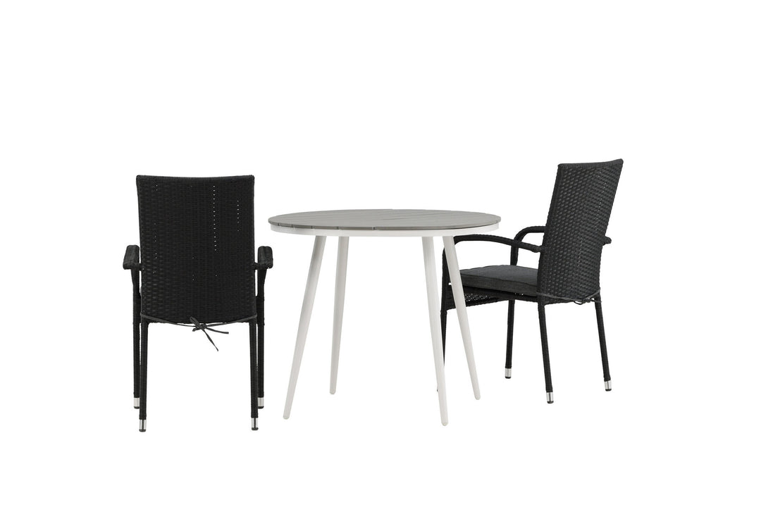 Venture Home Break - Dining Table Round- White / Grey - Alu / Aintwood - 90ø _1+ Anna Chair - Black _2