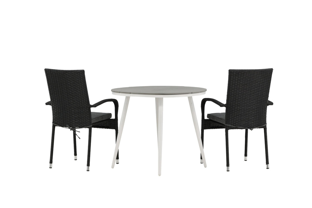 Venture Home Break - Dining Table Round- White / Grey - Alu / Aintwood - 90ø _1+ Anna Chair - Black _2