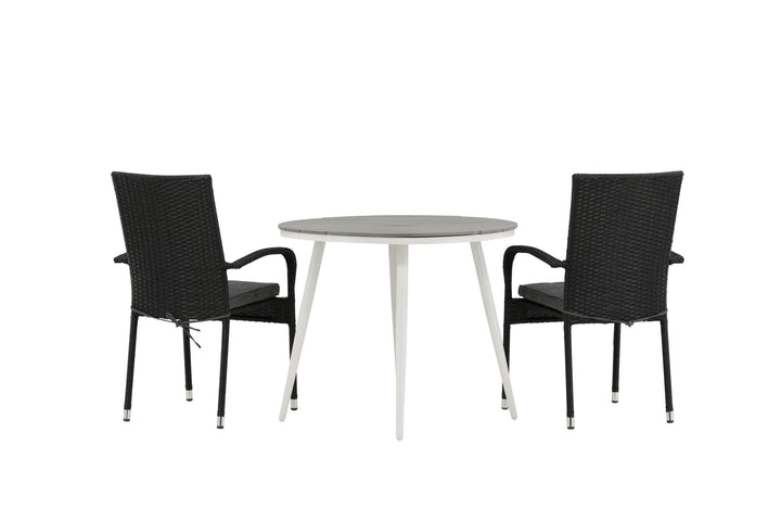 Venture Home Break - Dining Table Round- White / Grey - Alu / Aintwood - 90ø _1+ Anna Chair - Black _2