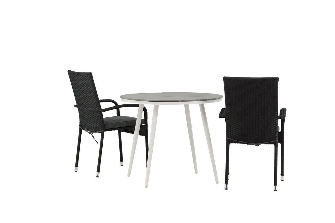 Venture Home Break - Dining Table Round- White / Grey - Alu / Aintwood - 90ø _1+ Anna Chair - Black _2