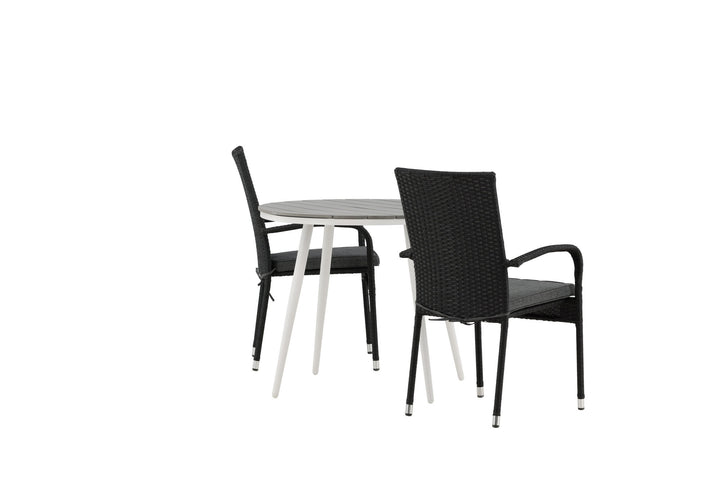 Venture Home Break - Dining Table Round- White / Grey - Alu / Aintwood - 90ø _1+ Anna Chair - Black _2
