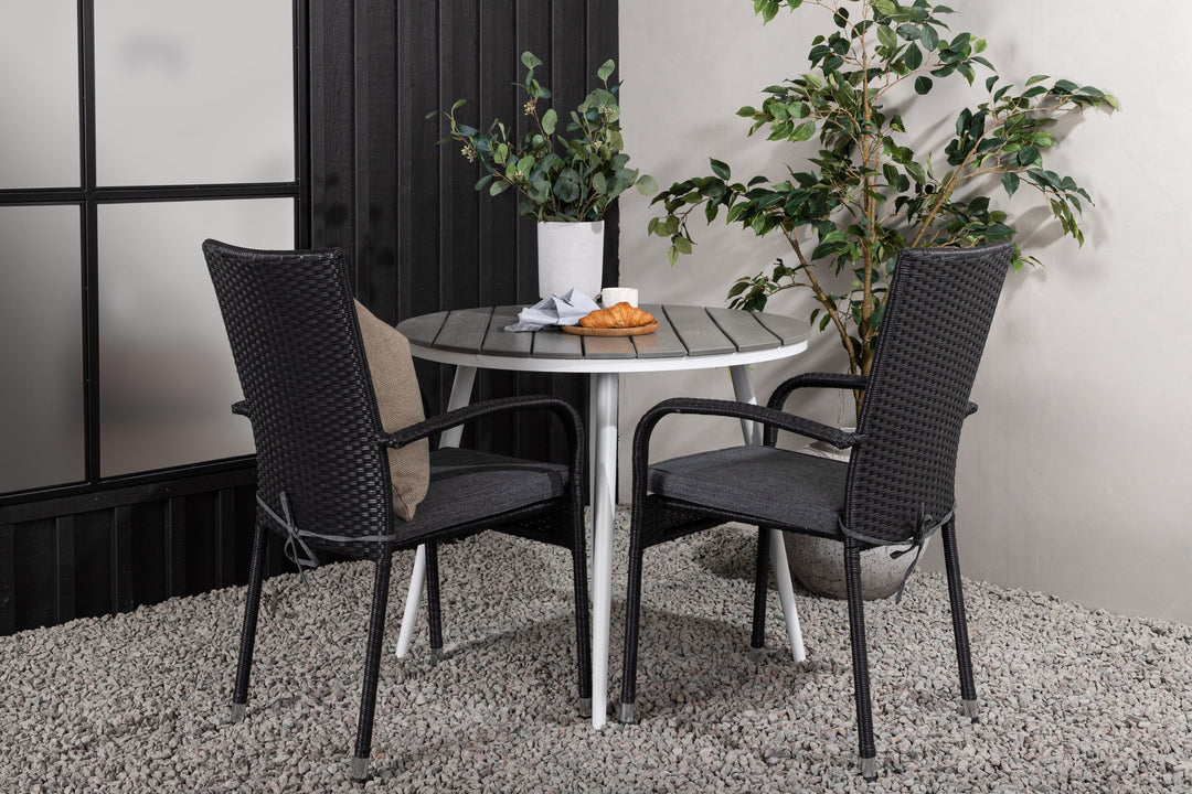 Venture Home Break - Dining Table Round- White / Grey - Alu / Aintwood - 90ø _1+ Anna Chair - Black _2
