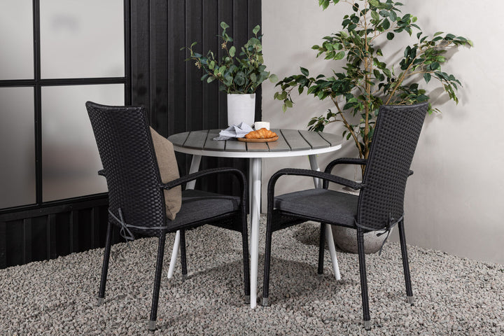 Venture Home Break - Dining Table Round- White / Grey - Alu / Aintwood - 90ø _1+ Anna Chair - Black _2