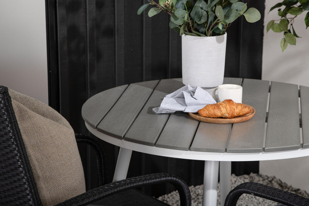 Venture Home Break - Dining Table Round- White / Grey - Alu / Aintwood - 90ø _1+ Anna Chair - Black _2