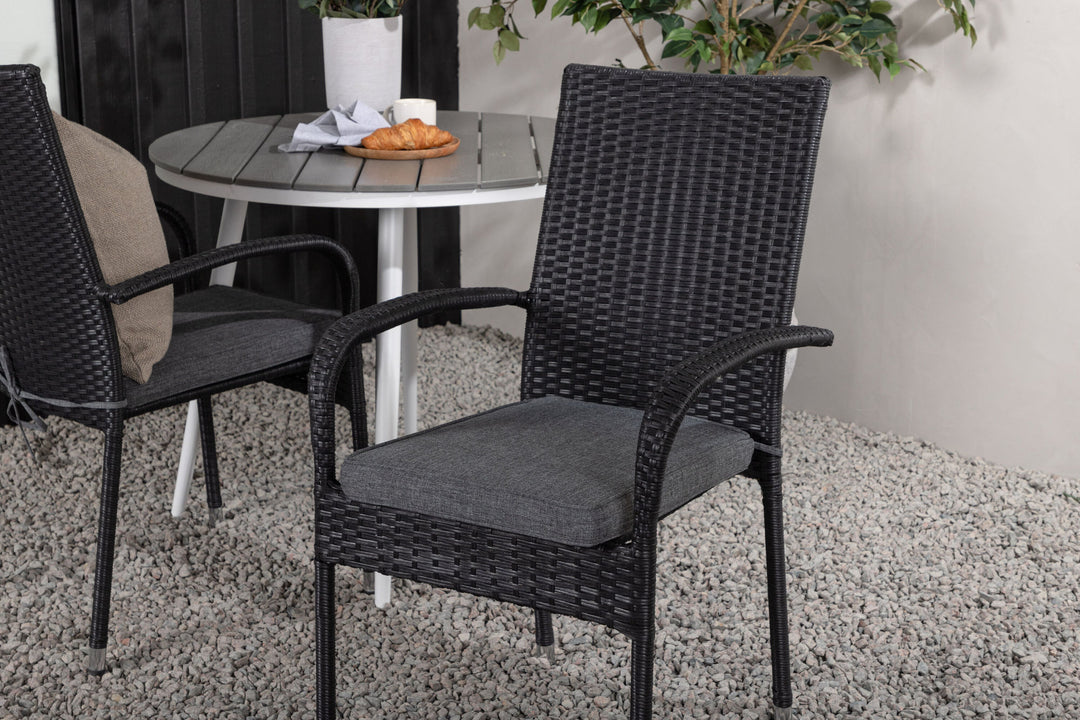 Venture Home Break - Dining Table Round- White / Grey - Alu / Aintwood - 90ø _1+ Anna Chair - Black _2