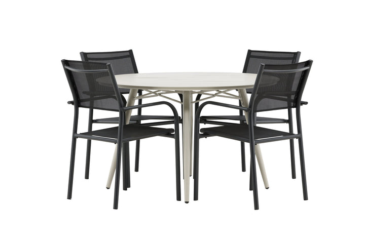 Venture Home Lina Dining Table - Beige - Round 120 cm _1+ Santorini Arm Chair (Stackable) - Black alu / Black Textilene _4