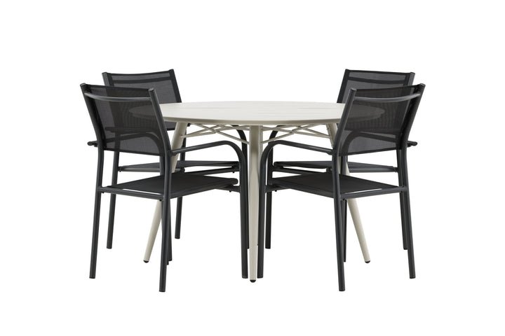 Venture Home Lina Dining Table - Beige - Round 120 cm _1+ Santorini Arm Chair (Stackable) - Black alu / Black Textilene _4